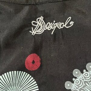 Desigual Black Top with Red and White Graphics